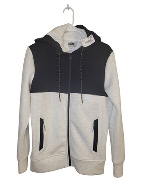 American Eagle Outfitters Men's Two-Tone Hooded Zip Sweater - Black & Light Gray